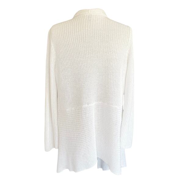 Eileen Fisher White 100% Organic Linen Rib Knit Drape Front Cardigan Sz MEDIUM - Picture 3 of 8